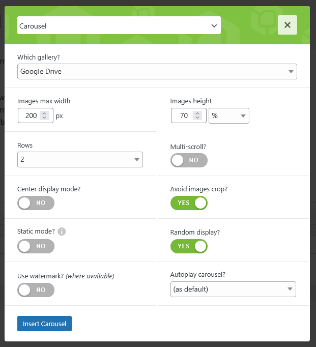 carousel shortcode wizard