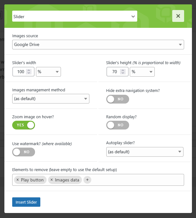 slider shortcode wizard